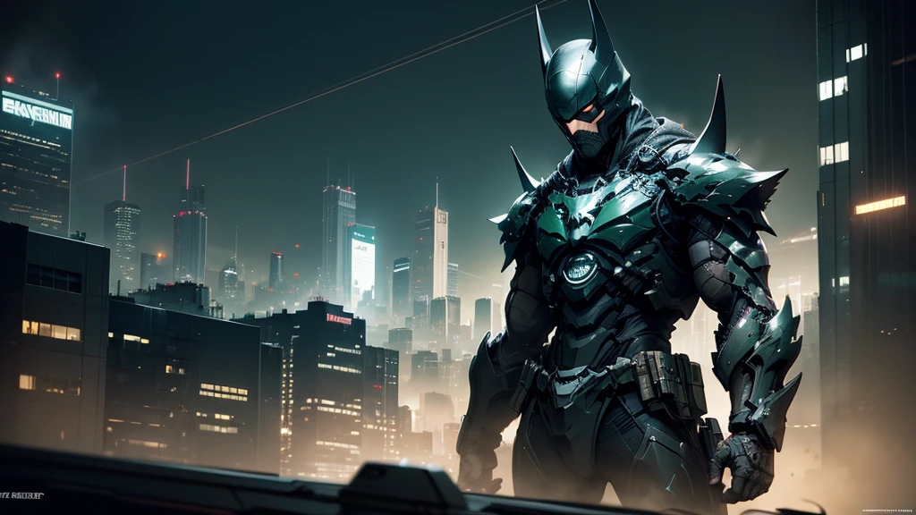 dark Knight、cyber punk、Cityscape、Decadent、Greenish light、dark、techno