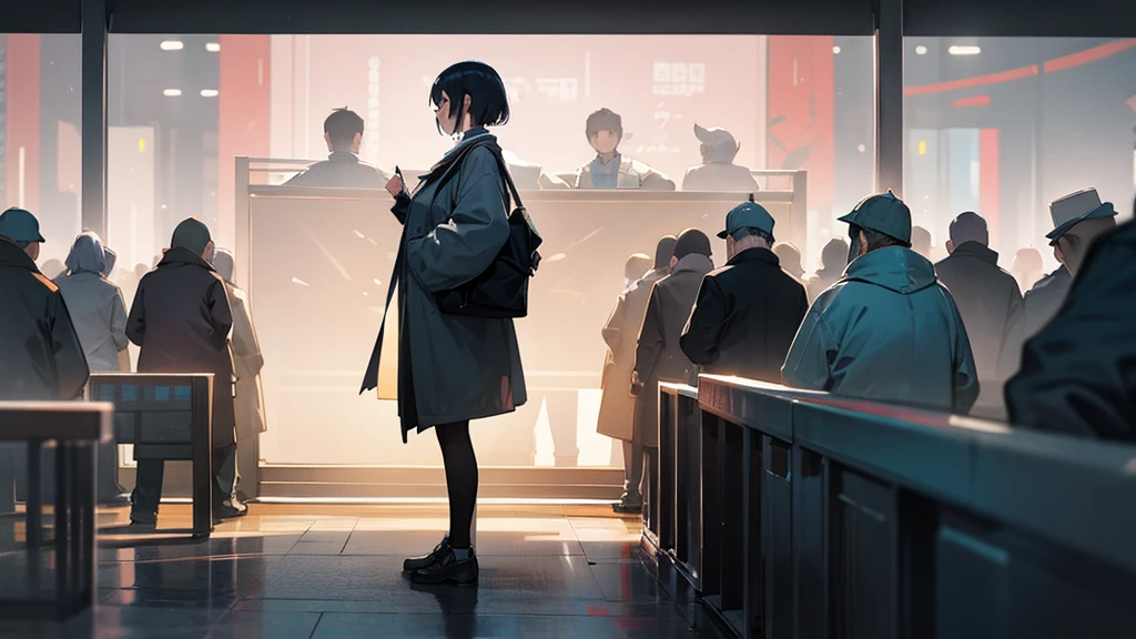 From the crowds、A woman stands a short distance away