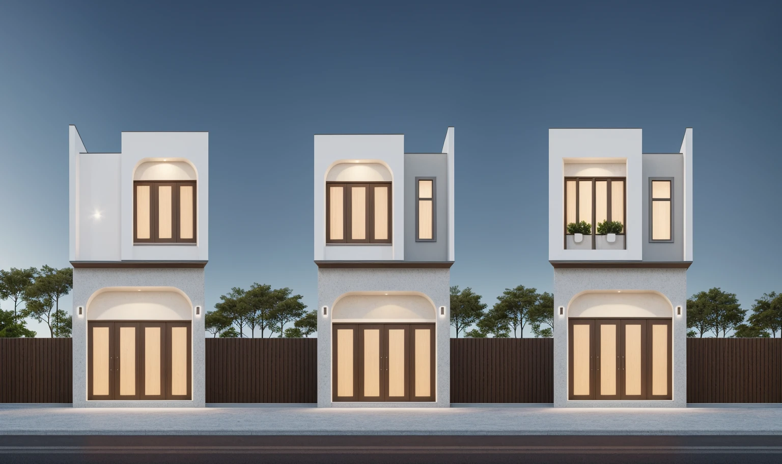 PLATFORM KTHOUSE, 1 morden villa,1large yard, 1 road runs in front of the house, (RAW photo, real, best quality, masterpiece:1.2), look morden minimalist, 1 road in front of the house, dynamic lighting:1.3, (hyper realistic, photo-realistic:1.2), high quality, (dark lighting:1.2), perfect lighting, archdaily, no human, light at 12 noon, light in door, rollingd door:1.2