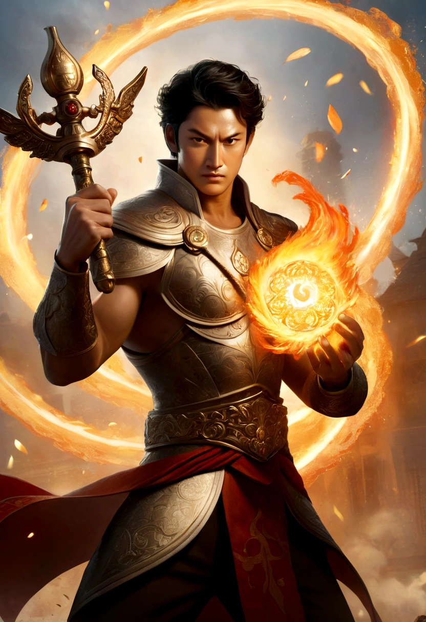 Color illustration of the "Ace of Clubs" card, depicting a hand holding a blazing staff, symbolizing the inspiration and new beginning of a hero. The hand is adorned with intricate armor, representing strength and resilience. The flaming staff represents the hero's newfound power and determination.
In the background, a dynamic battlefield scene unfolds, showcasing the hero in the midst of defeating a formidable villain. The villain is shown in a defeated posture, evoking a sense of triumph and justice prevailing over evil. The battle scene is filled with intense action and energy, with swirling dust, sparks, and debris adding to the dramatic atmosphere.
The illustration captures the essence of the hero's journey, highlighting their transformation from an ordinary individual to a courageous champion. The symbolism of the flaming staff represents the hero's inner fire and passion, while the defeated villain signifies the hero's triumph over adversity.
This dynamic illustration of the "Ace of Clubs" card embodies the spirit of heroism, evoking a sense of inspiration and excitement for the possibilities of a new beginning.