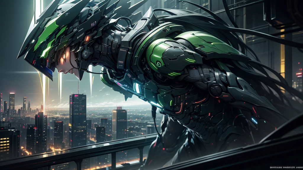 dark夜の街、cyber punk、Cityscape、Decadent、Greenish light、dark、techno