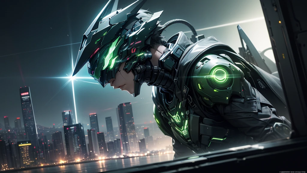 dark夜の街、cyber punk、Cityscape、Decadent、Greenish light、dark、techno