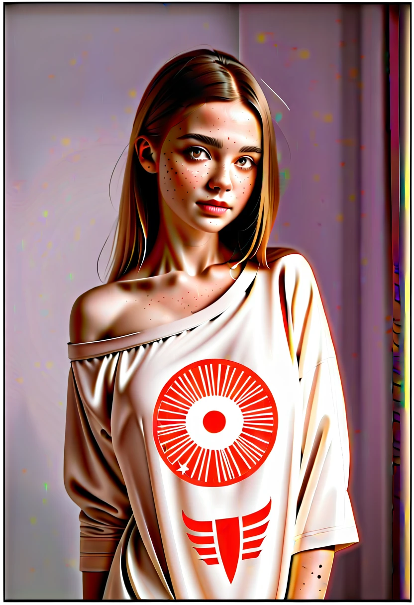 Fraction_9,Fraction_8_Direction_7_up,masterpiece,src_photo,(Practical:1.4)
1 Girl,Mysterious girl with freckles,Exotic girl wearing off-shoulder sweater,Faded backlit background,Soft colors,Charming goddess,Amazing depth,Double contact,Surreal,Geometric patterns,Complex details,Bokeh,Perfect balance,Deep and thin border,artistic photorealism,Smooth