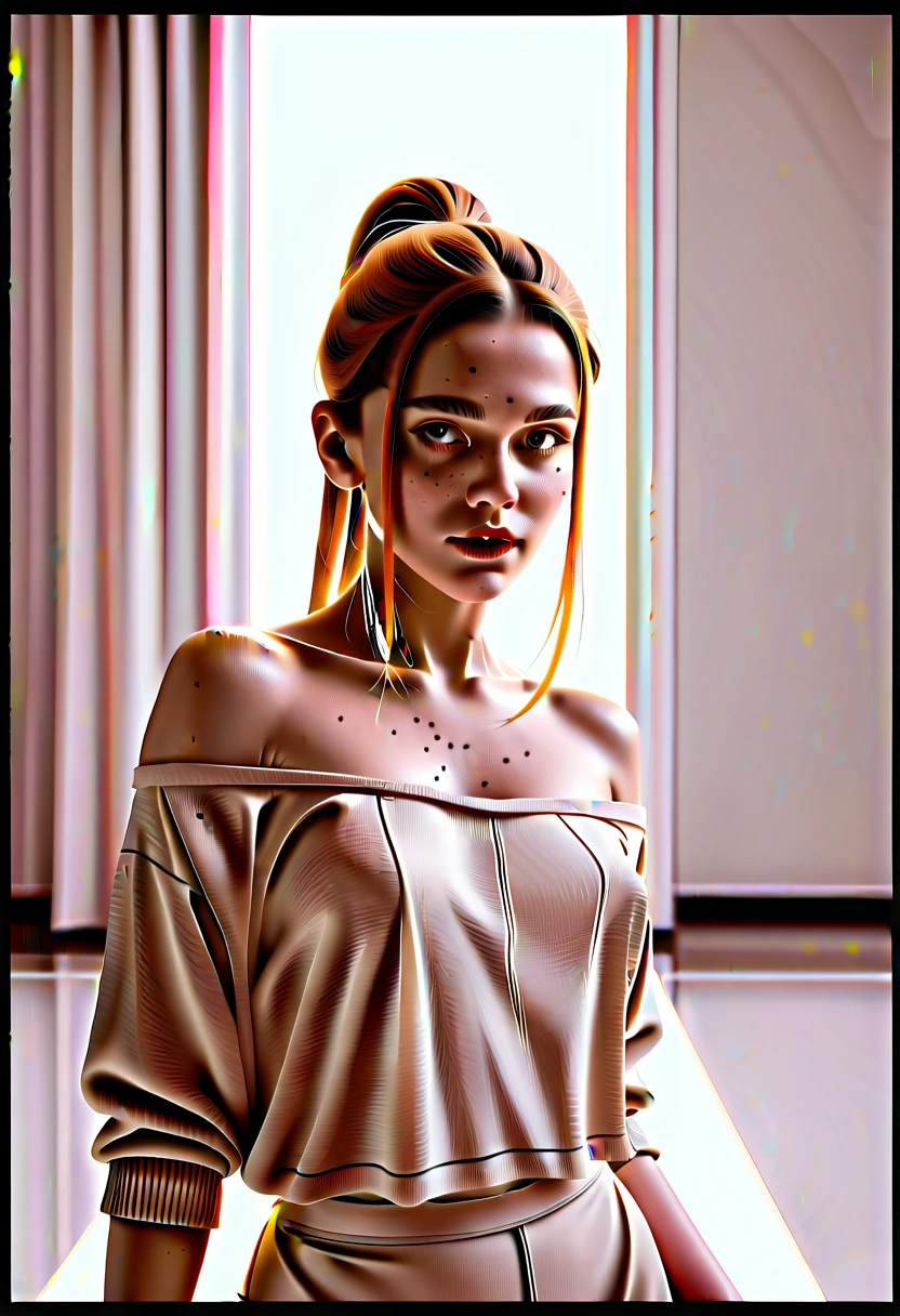 Fraction_9,Fraction_8_Direction_7_up,masterpiece,src_photo,(Practical:1.4)
1 Girl,Mysterious girl with freckles,Exotic girl wearing off-shoulder sweater,Faded backlit background,Soft colors,Charming goddess,Amazing depth,Double contact,Surreal,Geometric patterns,Complex details,Bokeh,Perfect balance,Deep and thin border,artistic photorealism,Smooth