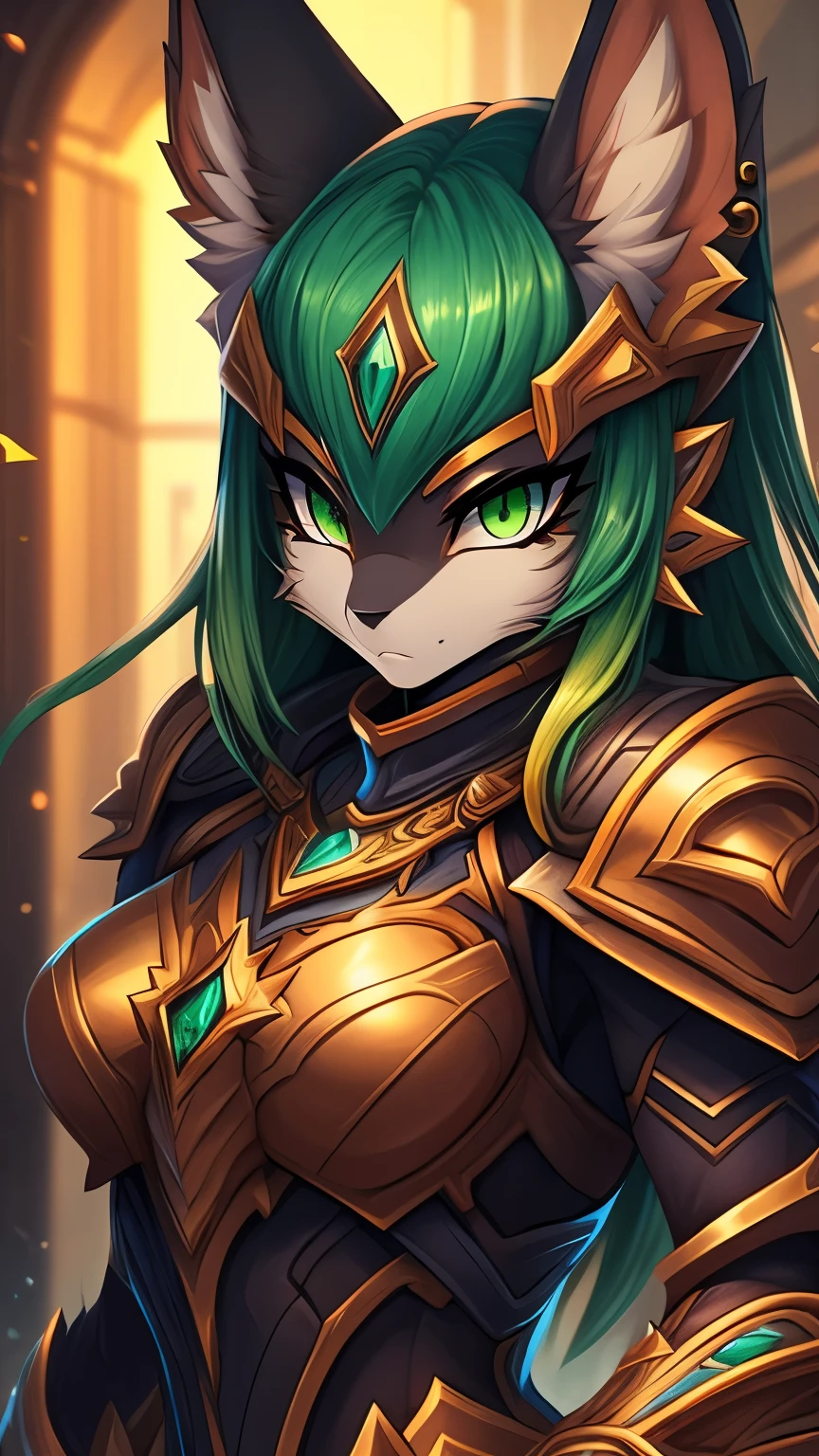 A mesmerizing masterpiece of Hearthstone artwork, featuring an anime-inspired warrior woman. Created by the skilled digital artist, kjbunnie, this captivating piece showcases a woman of strong and alluring beauty. The warrior dons a traditional armored attire, embodying a unique blend of eastern and futuristic aesthetics.
The artwork is presented in a medium close-up shot, focusing on the woman's fierce expression and illuminated by cenematic lighting, casting dramatic shadows across her face and armor. Her piercing, emerald-green eyes gaze confidently and intensely, adding to her aura of power.