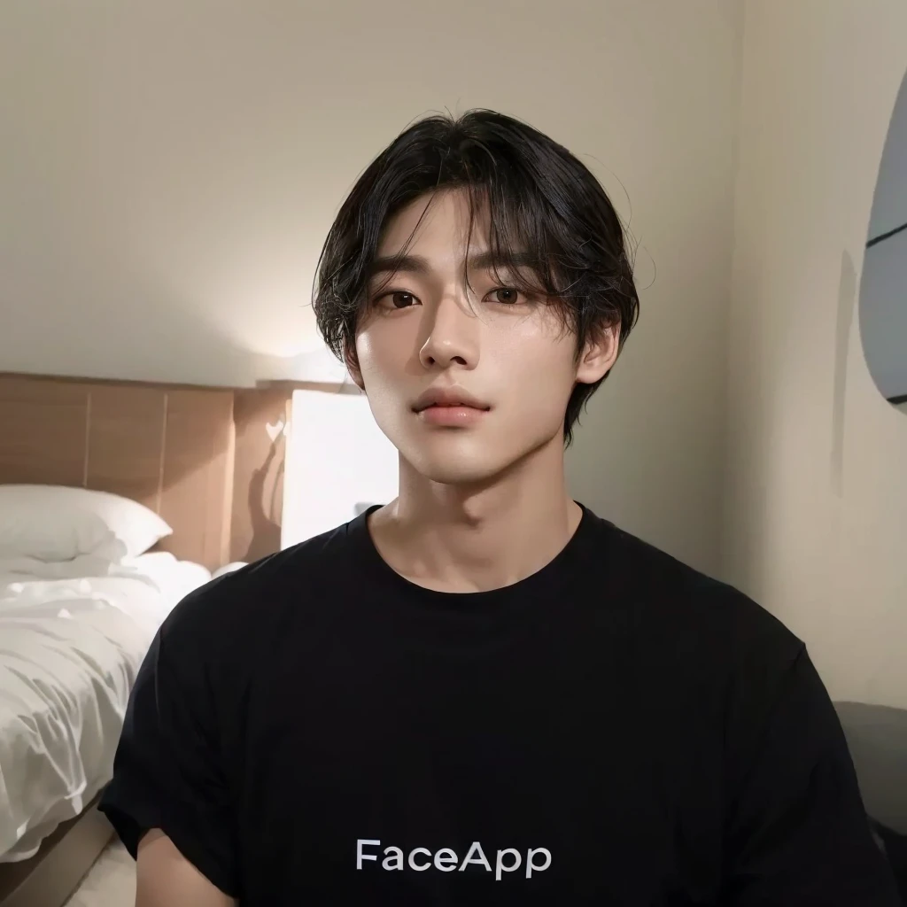 arafed image of a man in a black shirt sitting in a bedroom, perfect face and boy, face with artgram, with accurate face, wan adorable korean face, face picture, perfect face ), handsome face, male ulzzang, perfect handsome face, aesthetic face, handsome face and beautiful face, good looking face, attractive face
