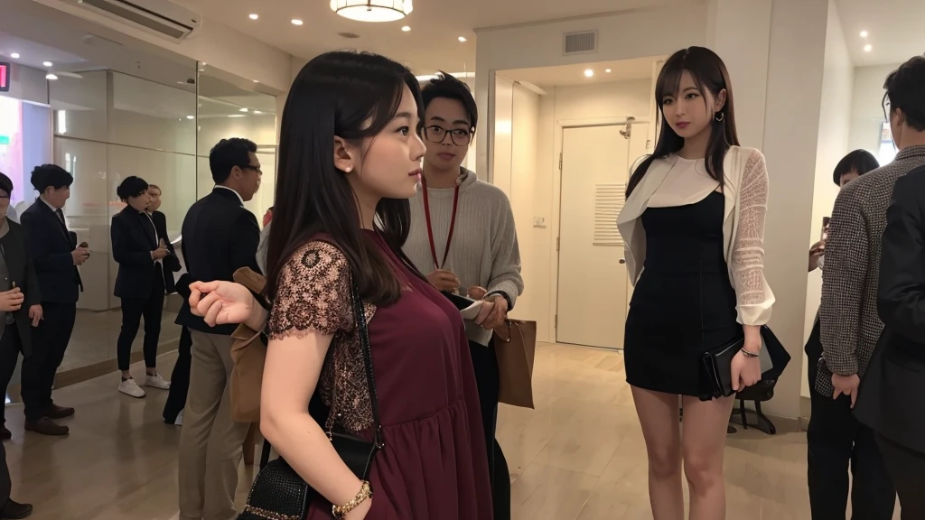 During the party、A woman stands a short distance away