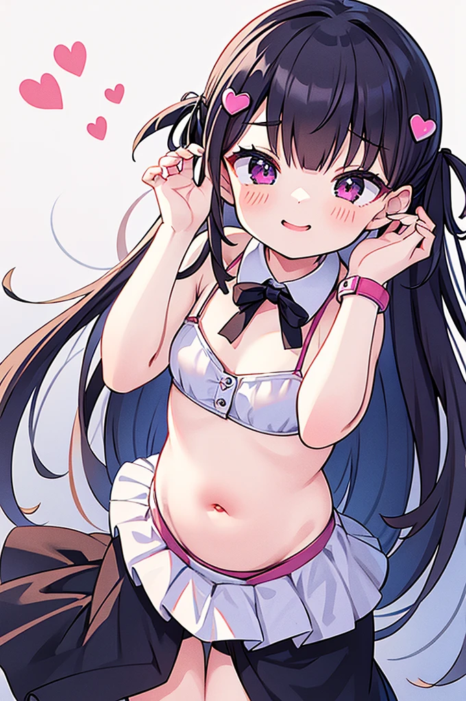 Cute girl with skirt belly punch in the corner of the ring,((masterpiece)),long hair,beautiful white skin、 ((charming))、happy smile、perfect proportions、(((Kickboxing)))、(((Mixed wrestling))), cute woman, baby face, BREAK source_anime, high detail, looking at viewer,POV, large chest, best quality, highly detailed, young face, white background,Droopy eyes,relaxed face,she attacks,frilly skirt,heart hair ornament