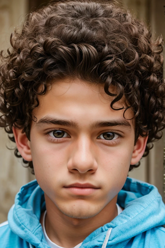 boy with big ears and big nose with curly hair and deep set eyes