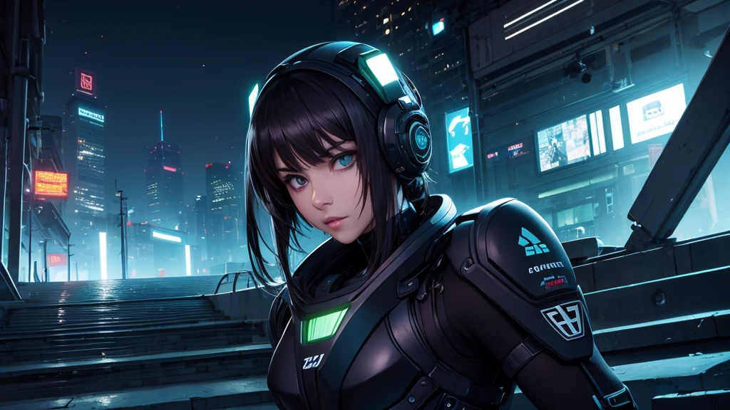 dark夜の街、cyber punk、Cityscape、Decadent、Greenish light、dark、techno