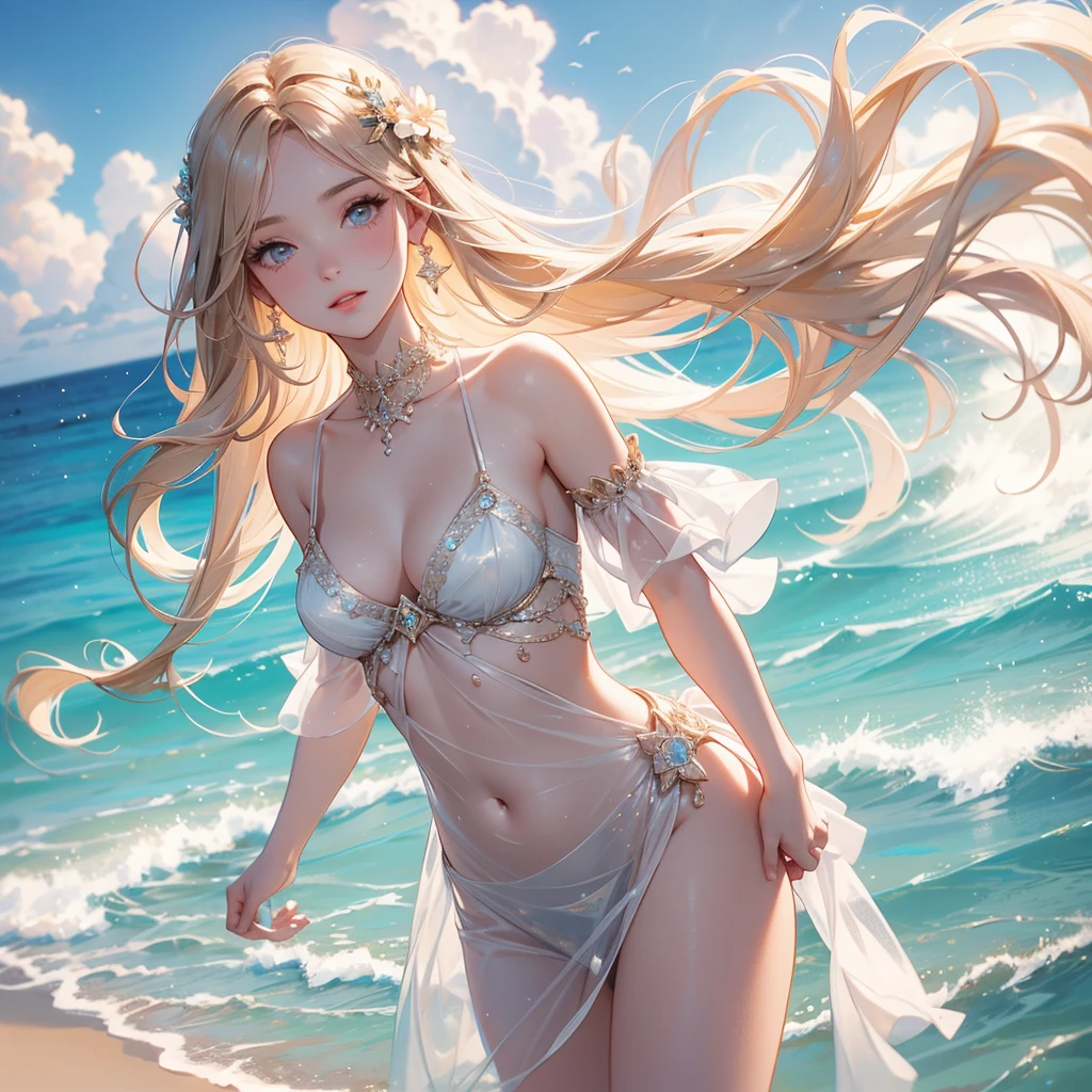 The Birth of Aphrodite, standing on the beach,
Aesthetically, Beautiful, A high resolution, high detail microcosm, Micro-detailing, Drawing, asymmetry, professional photo