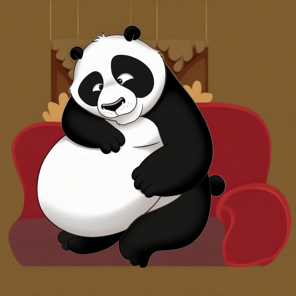 panda, big belly, man, big horns, naked, very shy, small