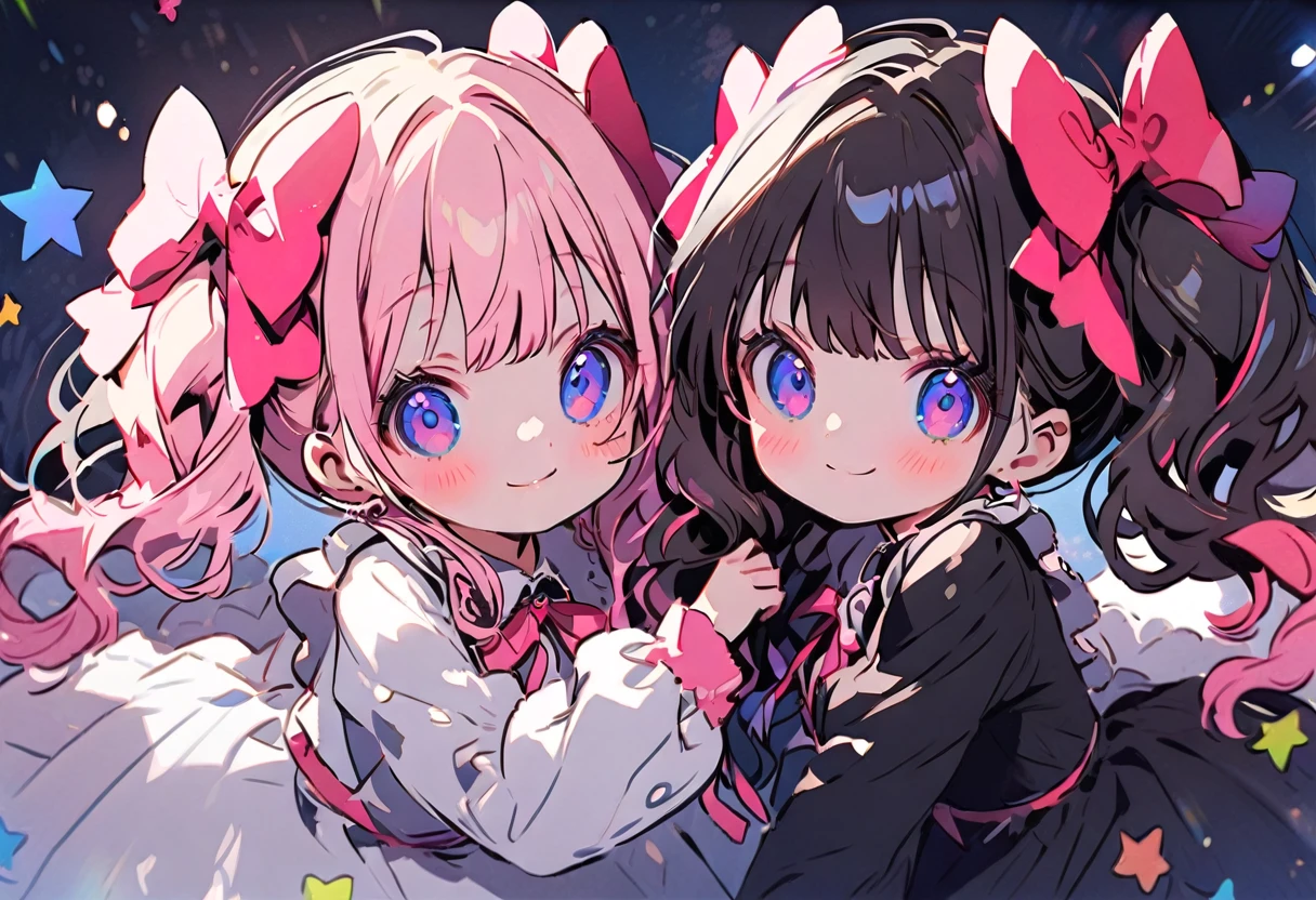 2Women\(Small ,cute,cute,,2 Pigtails,Curly Hair,Hair Color Cosmic,Big eyes,Eye color is cosmic,cute dress,[Cat ear:1.8],smile,cute pose,Long Shot\) AND 2Women\(Cat,子Cat\) break ,background\(internal,Messy room,cute room,many 子Cat\), break ,quality\(8K,非常に精細なCGユニットのwallpaper, masterpiece,High resolution,top-quality,top-quality real texture skin,Surreal,Increase the resolution,RAW Photos,最高quality,Very detailed,wallpaper,Cinema Lighting,Ray-tracing,Golden Ratio\),(close up Cat:2.0),Dynamic Angle