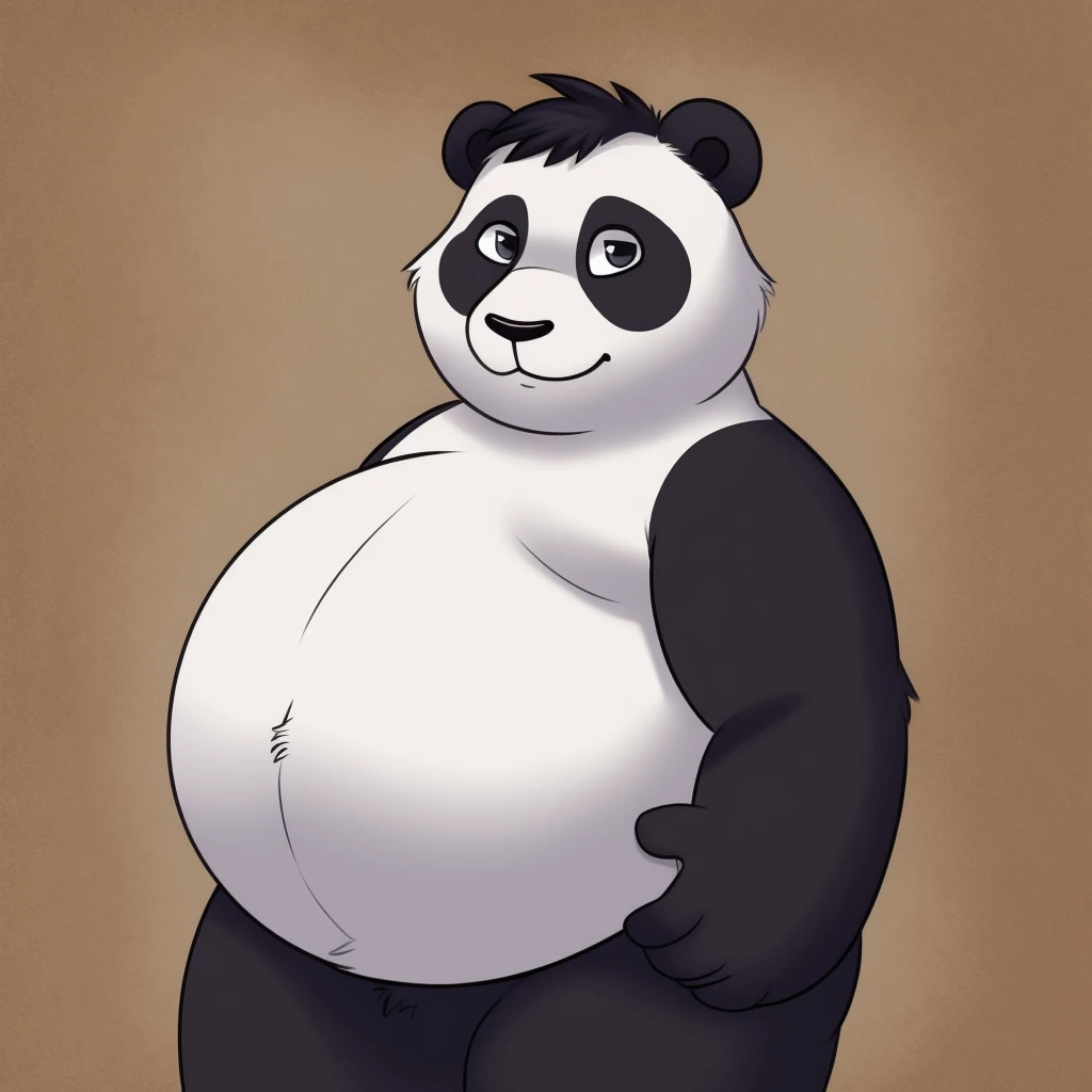 panda, big belly, man, naked, very shy, small