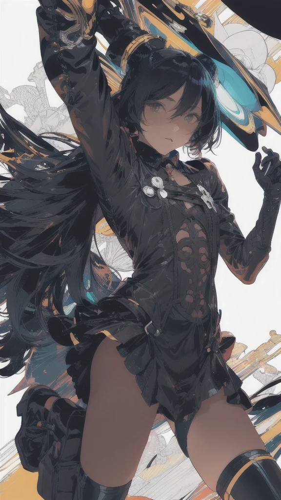 leaning back with hands out in the air,girl、high school girl、(masterpiece, highest quality, official art:1.2), (flat color:1.5),(colorful),looking at the viewer,1 girl,alone, white background, ,(2D:1.5) ,NSFW