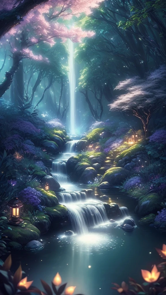 masterpiece, best quality, (Very detailed CG unified 8k wallpaper), (best quality), (Best Illustration), (best shadow), Glowing elf with glowing deer, drinking water in swimming pool, Nature Elements in forest theme. mysterious forest, Beautiful forest, nature, surrounded by flower, delicate Leaves and branch surrounded by firefly (Nature Elements), (jungle theme), (Leaves), (branch), (firefly), (particle effect) and other 3D, octane rendering, Ray tracing, super detailed , beast--v6、蝶々