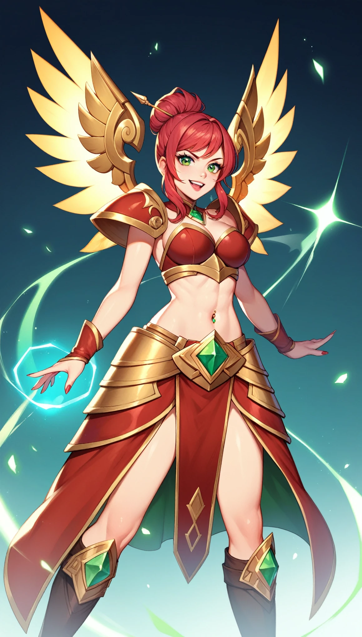 A mesmerizing masterpiece of Hearthstone artwork, featuring an anime-inspired warrior woman. Created by the skilled digital artist, kjbunnie, this captivating piece showcases a woman of strong and alluring beauty. The warrior dons a traditional armored attire, embodying a unique blend of eastern and futuristic aesthetics.
The artwork is presented in a medium close-up shot, focusing on the woman's fierce expression and illuminated by cenematic lighting, casting dramatic shadows across her face and armor. Her piercing, emerald-green eyes gaze confidently and intensely, adding to her aura of power.