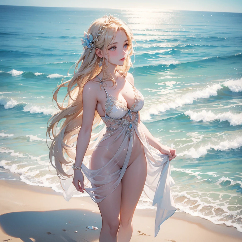 The Birth of Aphrodite, standing on the beach,
Aesthetically, Beautiful, A high resolution, high detail microcosm, Micro-detailing, Drawing, asymmetry, professional photo