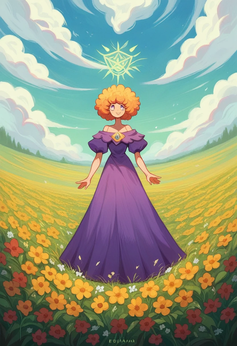 A woman in a purple dress stands in a field of flowers, ein von Penny Patricia Poppycock inspiriertes Albumcover, pixabay contest winner, magic realism, the nonbinary deity of spring, Woman standing in flower field, a goddess in a field of flowers, standing in a field of flowers, standing in a field of flowers, in a field of flowers