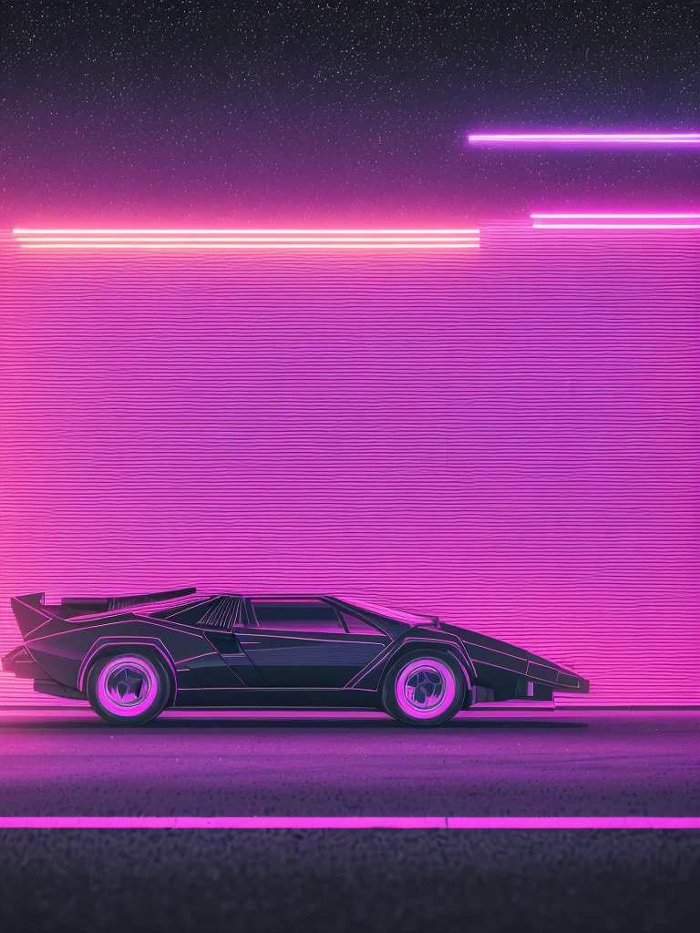 retrowave. 1982 lamborghini countach 500 S model on the road road, purple neon lights, sun, mountain,
(masterpiece,detailed,highres), (nvinkpunk: 1.2) supercarro, solo, estilo snthwve, onda de luz, sun sunset, intrincada, altamente detalhada
