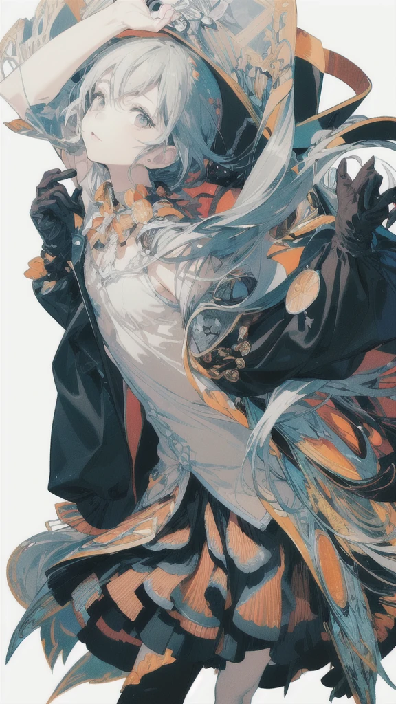 leaning back with hands out in the air,girl、high school girl、(masterpiece, highest quality, official art:1.2), (flat color:1.5),(colorful),looking at the viewer,1 girl,alone, white background, ,(2D:1.5) ,NSFW