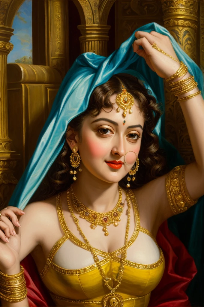 Looks like Anushka Shetty, Masterpiece, Best quality, high clarity eyes, beautifully styled hair, critically flawless,sharp picture, Full portrait, High pixels, perfect face, perfect eyes, beautiful face, perfect hands,perfect fingers, in Peter Paul Rubens style, by Peter Paul Rubens, baroque style, acrylic on canvas, highly detailed, description: "Create a nymph inspired by the tales of Greek or Roman mythology, embodying the essence of a natural element or location, and possessing a unique ability or trait that sets her apart."