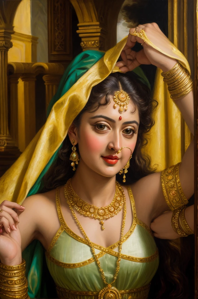 Looks like Anushka Shetty, Masterpiece, Best quality, high clarity eyes, beautifully styled hair, critically flawless,sharp picture, Full portrait, High pixels, perfect face, perfect eyes, beautiful face, perfect hands,perfect fingers, in Peter Paul Rubens style, by Peter Paul Rubens, baroque style, acrylic on canvas, highly detailed, description: "Create a nymph inspired by the tales of Greek or Roman mythology, embodying the essence of a natural element or location, and possessing a unique ability or trait that sets her apart."