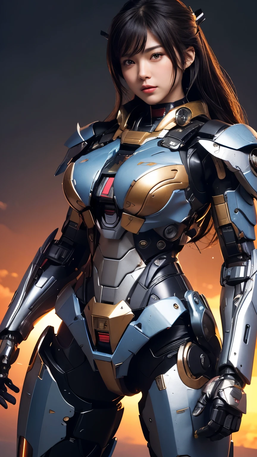 Textured skin, Super Detail, high details, High quality, Best Quality, hight resolution, 1080p, hard disk, Beautiful,(Super Heroine),Oppai Missile,beautiful cyborg woman,Mecha Cyborg Girl,Battle Mode,Girl with a Mecha Body,She wears a battle cyborg mech with a weapon,Fulll body Shot