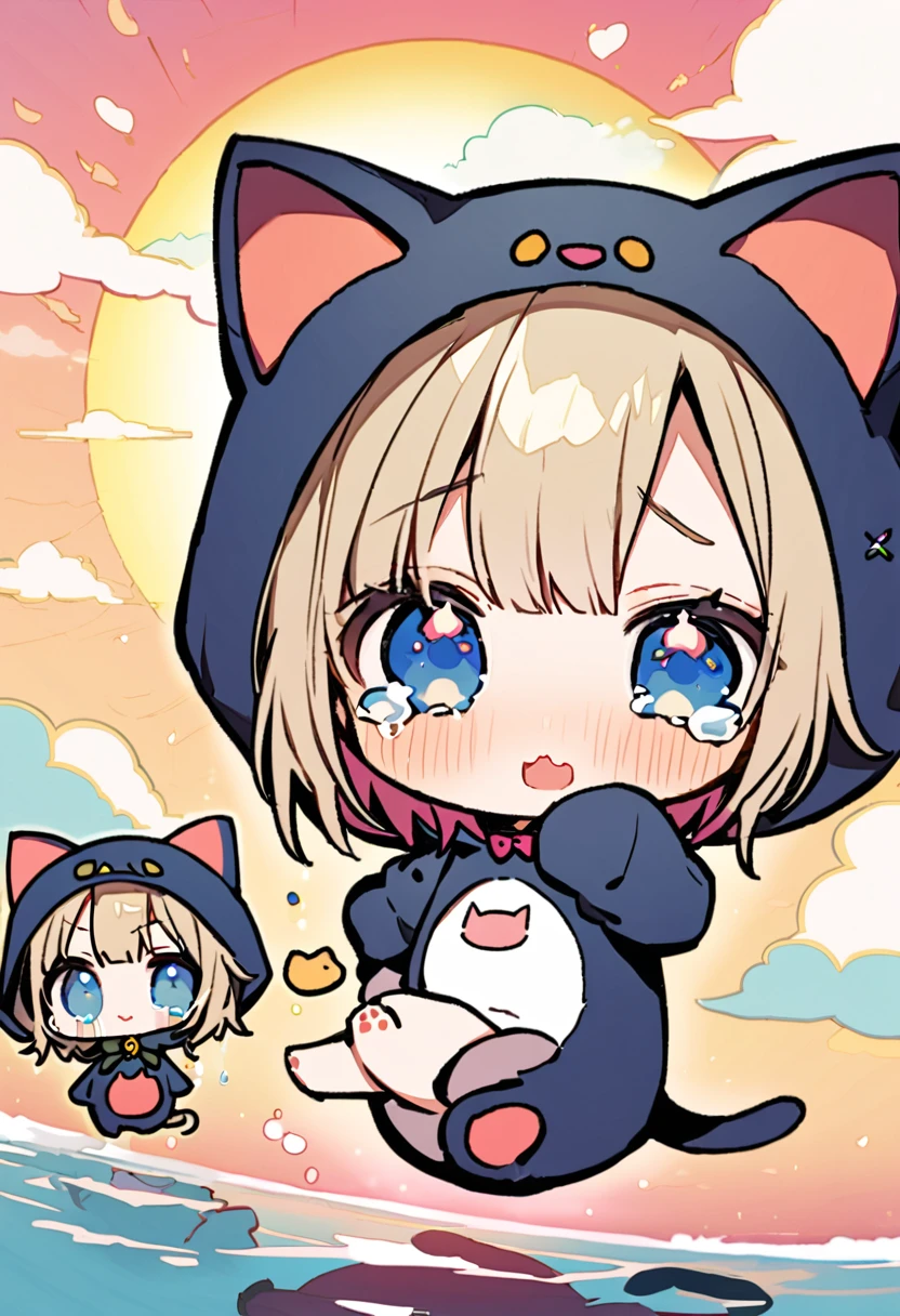 masterpiece, Highest quality, Illustration of the novel, High resolution, 18+ Adult content, Sensual, Intimate, Emotional, Passionate, romantic, sweet, Adorable, Innocent, Pure, Charmな, Charmな, Charm, mysterious, Charmな, Charmな, Immersive, Charmな, dream-like, Surreal, Imaginative, Whimsical, Artistic, Avant-garde, timeless, elegant, Sophisticated, chic, Sophisticated, personality, original, Charmな, ((chibi,Cute Lori:1.3)),nsfw, ((Cat costume:1.3)),((Beautiful Tears)),((Sunrise Time/Sunrise time/sunrise time:1.3))