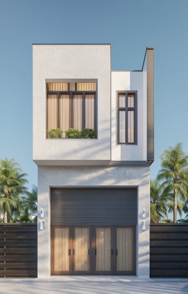 PLATFORM KTHOUSE, 1 morden villa,1large yard, 1 road runs in front of the house, (RAW photo, real, best quality, masterpiece:1.2), look morden minimalist, 1 road in front of the house, dynamic lighting:1.3, (hyper realistic, photo-realistic:1.2), high quality, (dark lighting:1.2), perfect lighting, archdaily, no human, light at 12 noon, light in door, 1 rolling door:1.4