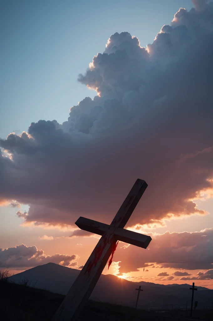 A cross in the sky with blood 