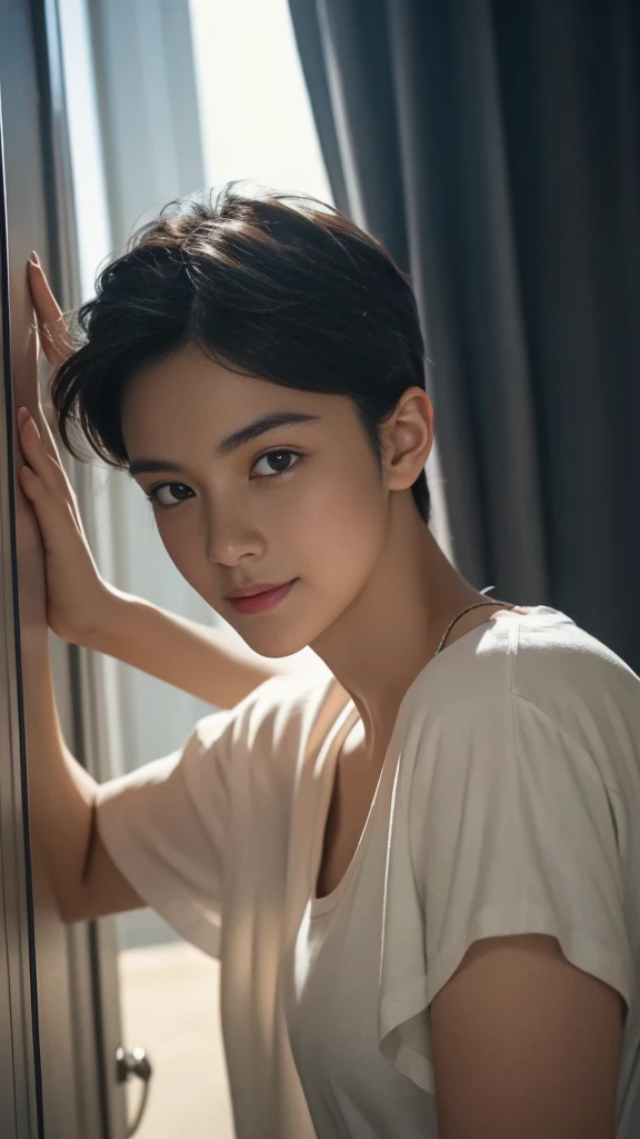 (RAW photo :1.2), (verisimilitude :1.4), (pure background), casual male, posing with a smile at the screen, very detailed eyes and face, Super detailed, High resolution, very detailed, best quality, masterpiece, 8k, amazing, fine detail, soft lighting