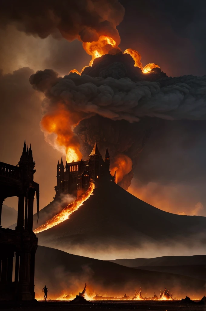 generat an image of Hell as a fiery, apocalyptic landscape with towering flames, molten lava, and dark, smoky skies. The ground is scorched and barren, with twisted, blackened trees and jagged rock formations. In the distance, a massive, ominous castle built on a lake of fire, with spires and towers that seem to pierce the sky like daggers. The air is thick with the smoke and ash of eternal damnation, and the very ground seems to writhe and twist in agony.
In the foreground, Infernox stands tall, its wings spread wide, as if ready to take flight and unleash its fiery wrath upon the already scorched landscape. Its armor gleams with a faint, otherworldly light, and its eyes burn with an inner fire that seems to match the intensity of the flames that surround it.