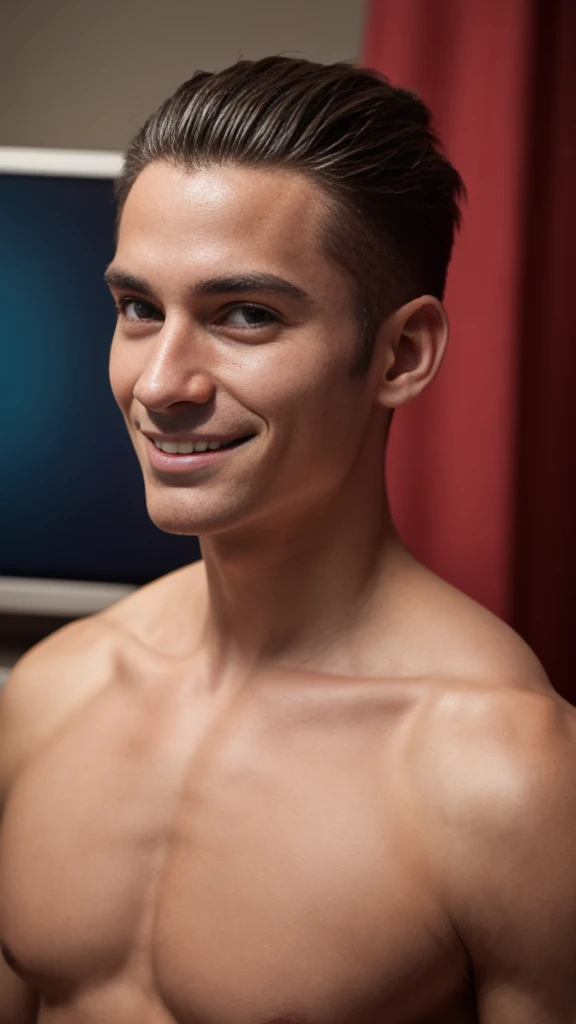 (RAW photo :1.2), (verisimilitude :1.4), (pure background), casual male, posing with a smile at the screen, very detailed eyes and face, Super detailed, High resolution, very detailed, best quality, masterpiece, 8k, amazing, fine detail, soft lighting