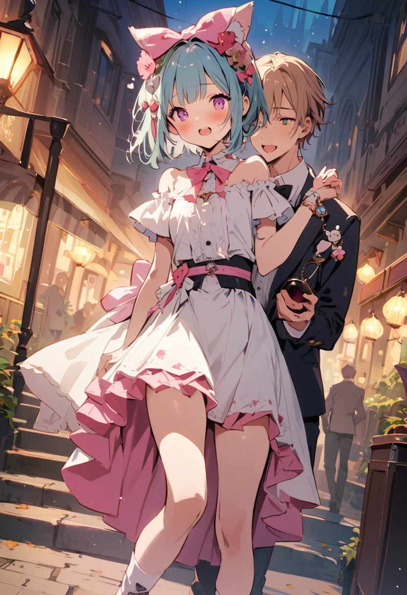masterpiece, Highest quality, Illustration of the novel, High resolution, 18+ Adult content, Sensual, Intimate, Emotional, Passionate, romantic, sweet, Adorable, Innocent, Pure, Charmな, Charmな, Charm, mysterious, Charmな, Charmな, Immersive, Charmな, dream-like, Surreal, Imaginative, Whimsical, Artistic, Avant-garde, timeless, elegant, Sophisticated, chic, Sophisticated, personality, original, ((Cute little girl&#39;s mimic chest:1.3))、smile,((Sunrise Time/Sunrise time/sunrise time:1.3))