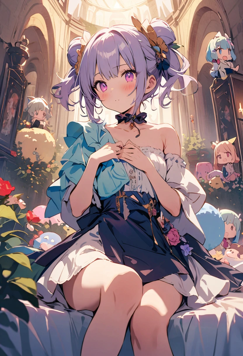 masterpiece, Highest quality, Illustration of the novel, High resolution, 18+ Adult content, Sensual, Intimate, Emotional, Passionate, romantic, sweet, Adorable, Innocent, Pure, Charmな, Charmな, Charm, mysterious, Charmな, Charmな, Immersive, Charmな, dream-like, Surreal, Imaginative, Whimsical, Artistic, Avant-garde, timeless, elegant, Sophisticated, chic, Sophisticated, personality, original, ((Cute little girl's mimic chest:1.3))、smile,((Sunrise Time/Sunrise time/sunrise time:1.3))