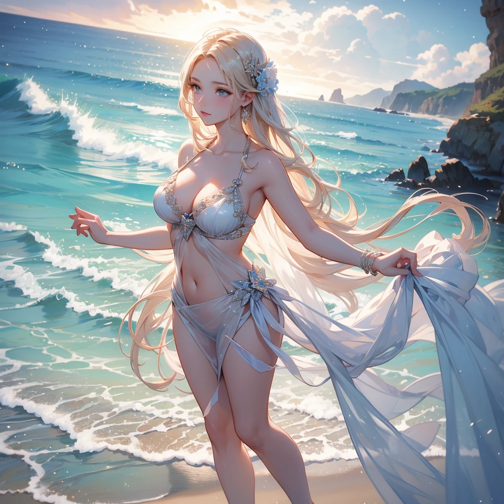 The Birth of Aphrodite, standing on the beach,
Aesthetically, Beautiful, A high resolution, high detail microcosm, Micro-detailing, Drawing, asymmetry, professional photo