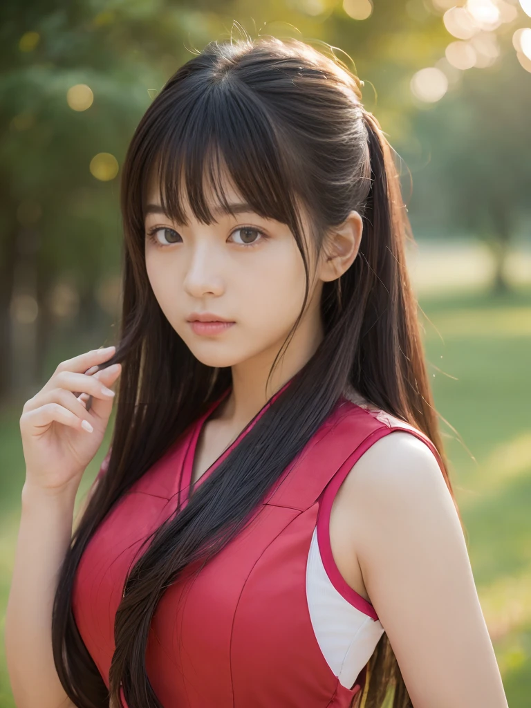 ((highest quality, 8K, masterpiece :1.3)), Beautiful Japanese girl in her early s、Sentai heroine&#39;s pink costume、Being captured by the enemy、Glaring at the enemy