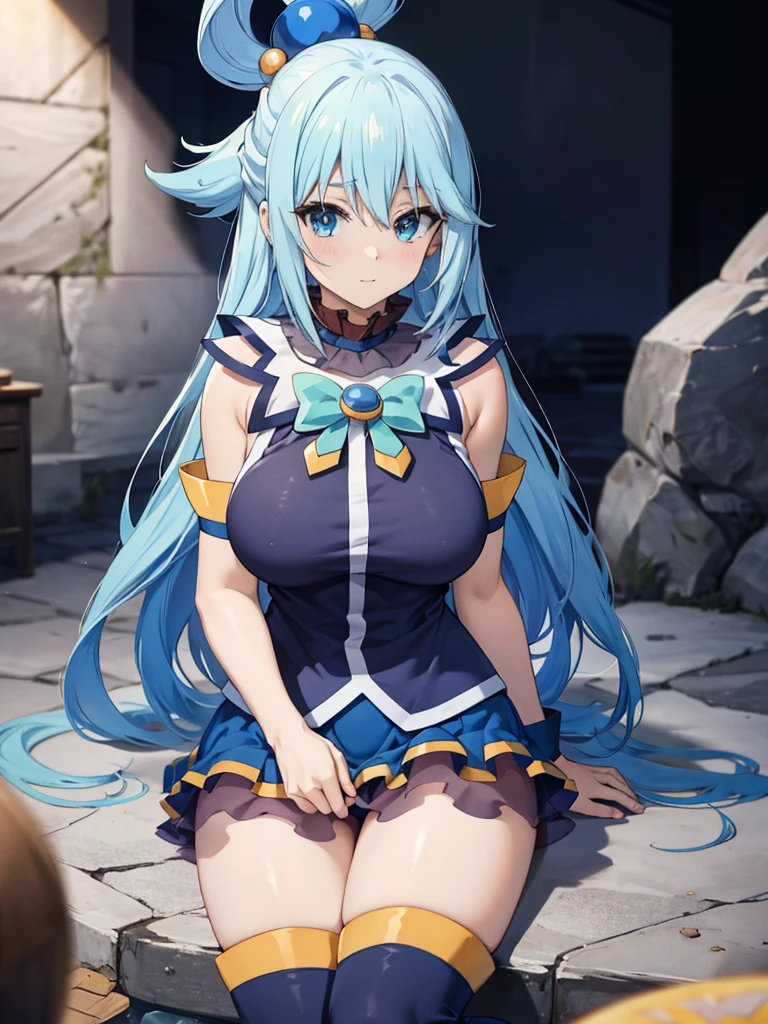 (Best quality)), ((masterpiece)), (Very detailed), A high resolution, perfect face, sexual, attractive, ((8 k)), big tits, middle thighs, Aqua Konosuba, T-boots