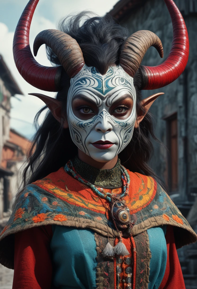 full-body-shot , who can't fly,Cinematic, Technicolor,natural skin textures, hyper realisitc, hyper detailed,Extremely detailed,High contrast,Realistic,Chalsedoon Moana,national dress, back view,full body length,evil ghost,Krampus,pretty face,intricate details,realistic humid skin,extremely intricate details,anatomically correct, eyes extremely detailed, high detailed eyes,High contrast,Ultra HD,Retina,HDR,photo,photorealism,Masterpiece, natural skin textures, hyper realism,hyper detailed,High contrast,(HDR:1.4),Realism,Ultra Detailed,irina yermolova, close full body shot,16K resolution,RAW, Nikon Z9,Paul Zizka,full body length,niobium goblin,native irish,pretty face,eyebrow up,full body shot,ominous landscape,niobium gray atmosphere,by art Simon Stalenhag,Nicola Samori,(((Wangechi Mutu))),prime colors,urban,extremely detailed,masterpiece,intricate details,faded,eyes extremely detailed, high detailed eyes,4k resolution,islands levitating above ground, Nikon Z9,scary village,stalker,Stone Forest ,Venice Mask
