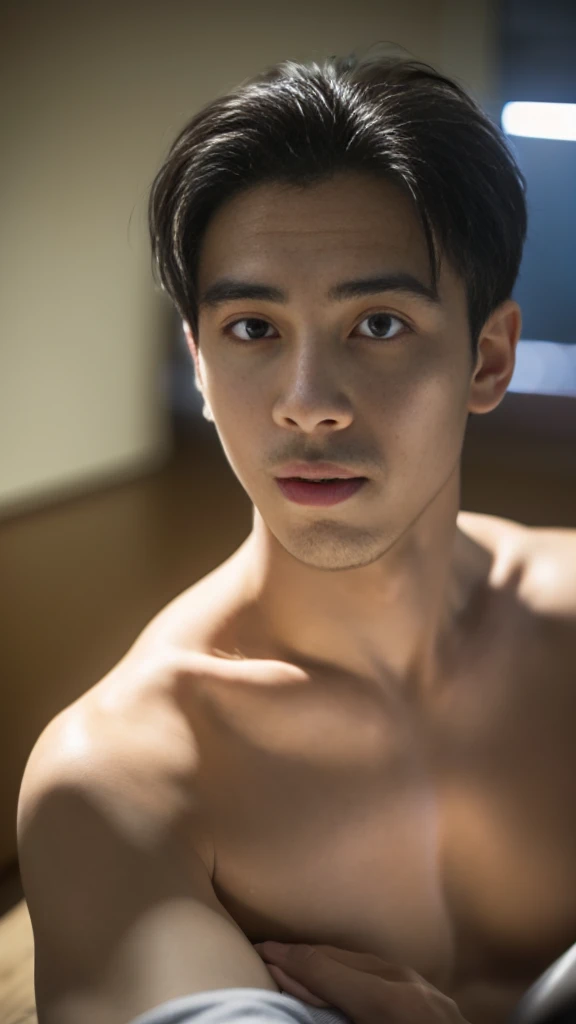 (RAW photo :1.2), (verisimilitude :1.4), casual male, posing at the screen with a smile, very detailed eyes and face, super detailed, high resolution, very detailed, best quality, masterpiece, 8k, amazing, fine detail, soft lighting
