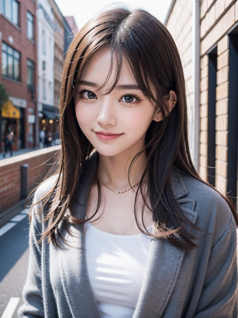 Tabletop, Highest quality, figure, Super detailed, In detail, High resolution, 8k wallpaper, Perfect dynamic composition, Beautiful attention to detail, Winter casual wear,Medium Hair,Small breasts Natural color Lips, Bold sexy pose,smile,Harajuku、20-year-old girl、cute、sexy shot looking at camera