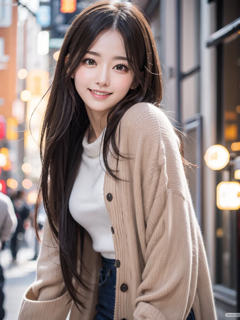 Tabletop, Highest quality, figure, Super detailed, In detail, High resolution, 8k wallpaper, Perfect dynamic composition, Beautiful attention to detail, Winter casual wear,Medium Hair,Small breasts Natural color Lips, Bold sexy pose,smile,Harajuku、20-year-old girl、cute、sexy shot looking at camera