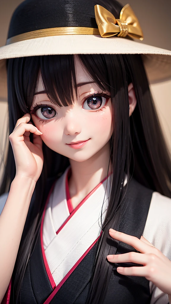 Mature Japanese woman, long black hair, smiling, 60 year old attractive woman, 4K, high quality, high resolution, 5 fingers, detailed face, wrinkles around the eyes