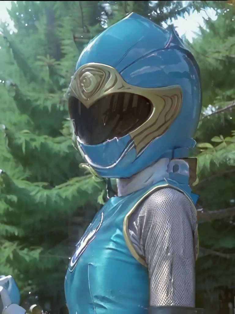 ((highest quality, 8K, masterpiece :1.3)), Beautiful Japanese girl in her early teens、Hurricane Blue Costume、Being captured by the enemy、Glaring at the enemy