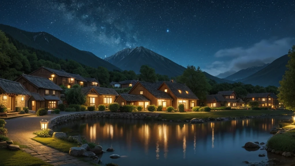 Tranquil village view under the night sky.