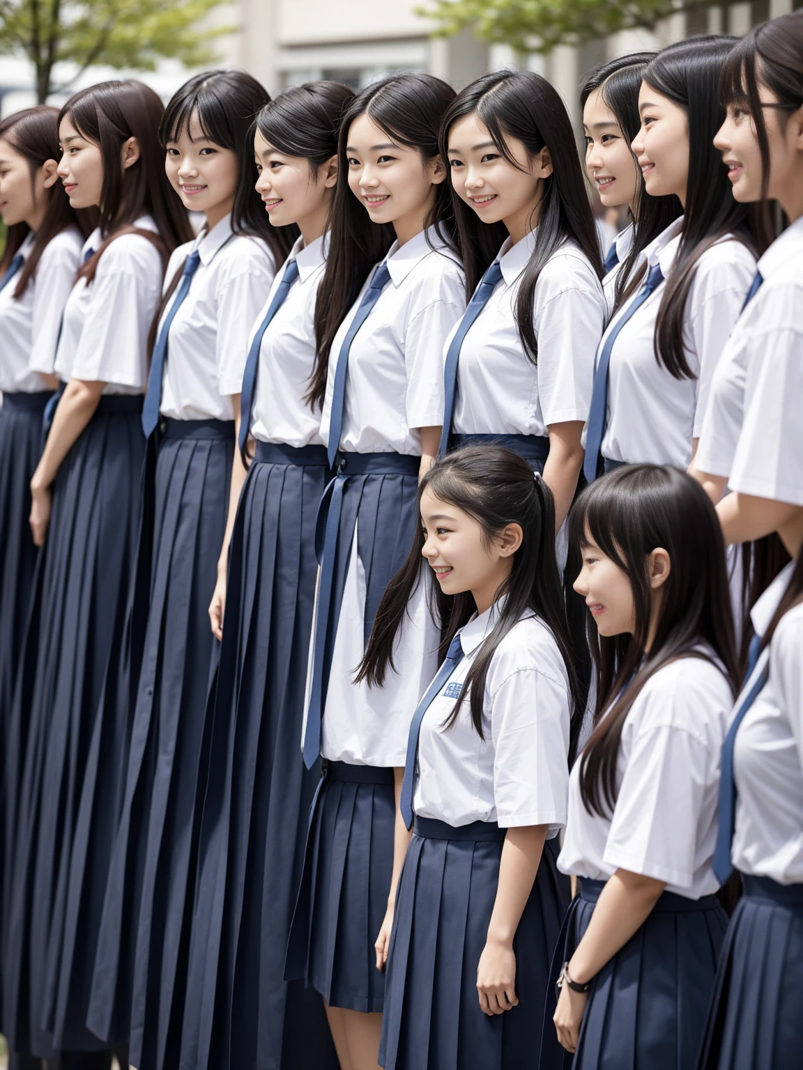A group of 10 female students standing in a row、smile、Women's dormitory、Completely naked、slender、Tight waist、Big Breasts、Beautiful breasts、Japanese
