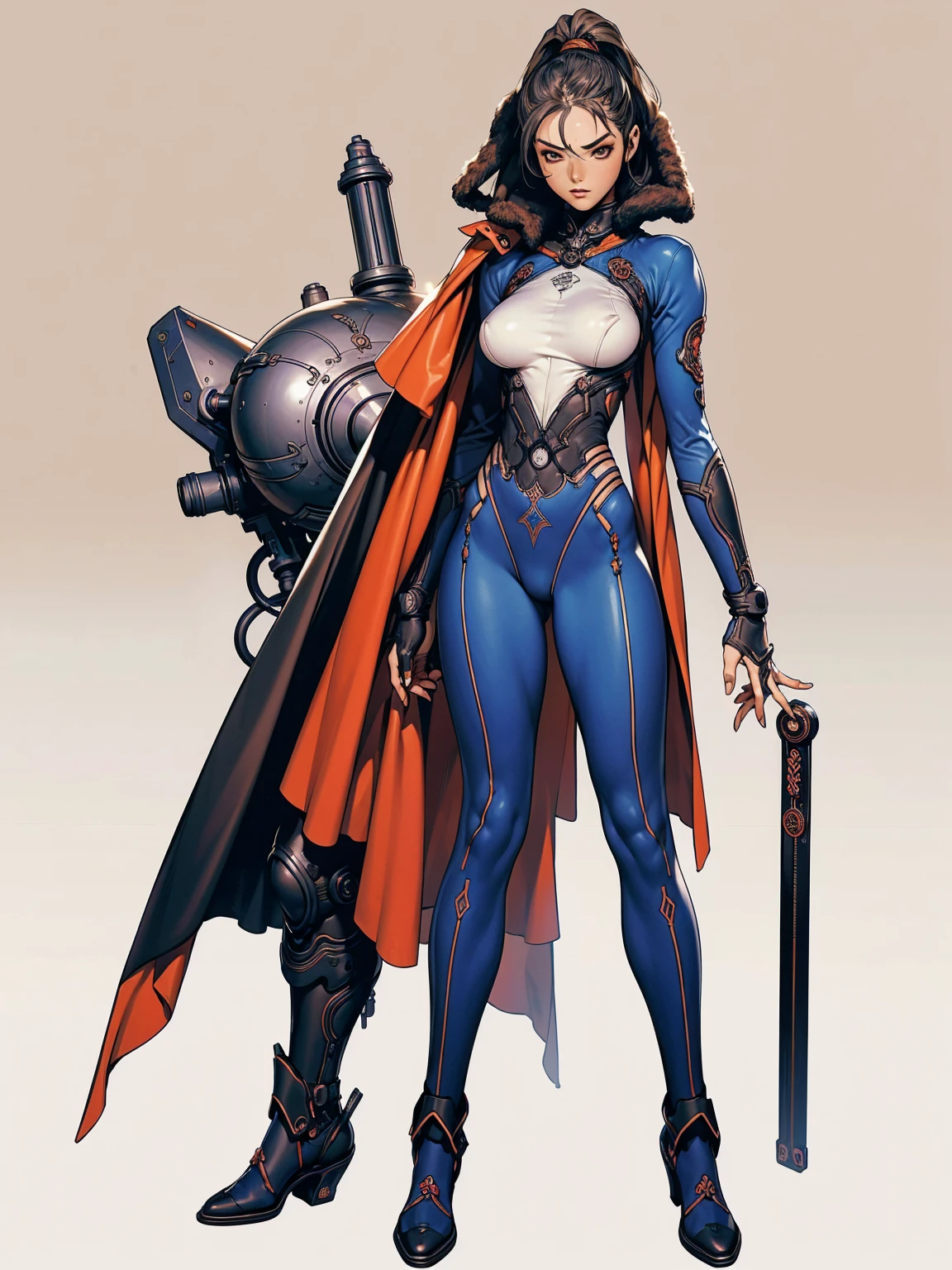 (((Blue skin))), (((back view))), (((phoenix tattoo on back))), (((blue suit))), (((perfect ass))), (((best qualityer: 1.4))), (((Afro))), (((DuneWalker))), (((post-apocalypse))), (Unbeatable masterpiece), (hiper HD),(CG 8k hyper-realistic), (((breasts big))), (((hyper feminine))), sensuous girl, (bob hair with straight bangs), ((( sculptural body ))), (((1 girl))), 20 year anime girl with perfect body, Beautiful and well-groomed face, slanted eyes, muscular body:1.2, costume with textured details in pixel art, (Head to thigh photoodern samurai pants, Complex equipment，Tight, dark clothes，With white stars and white stripes, Metal parts in armor, afro girl, (((standing alone))), pirralha violent, (((14歳))), sensuous, pose de atitude, work of art, post-apocalypse, (((manga style))), Bounty Hunter, violent, Manic, the way you want, slenderbody, thin but strong, perfectbody, roupa moderna, Advanced technology, short shorts with checkered pattern in red and black, fur collar jacket, sleeves with vertical striped pattern, neutral background