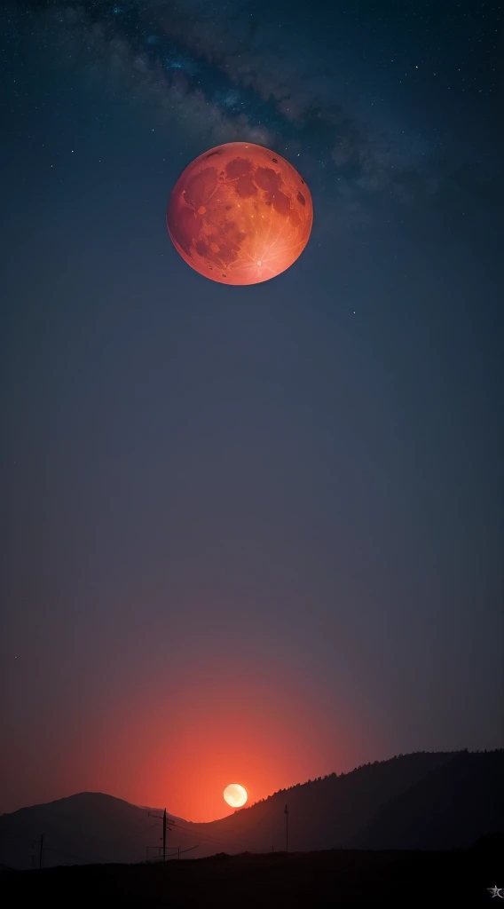 Red Moon，8k wallpaper，very beautiful，Award-winning works, red dark sky, high moon