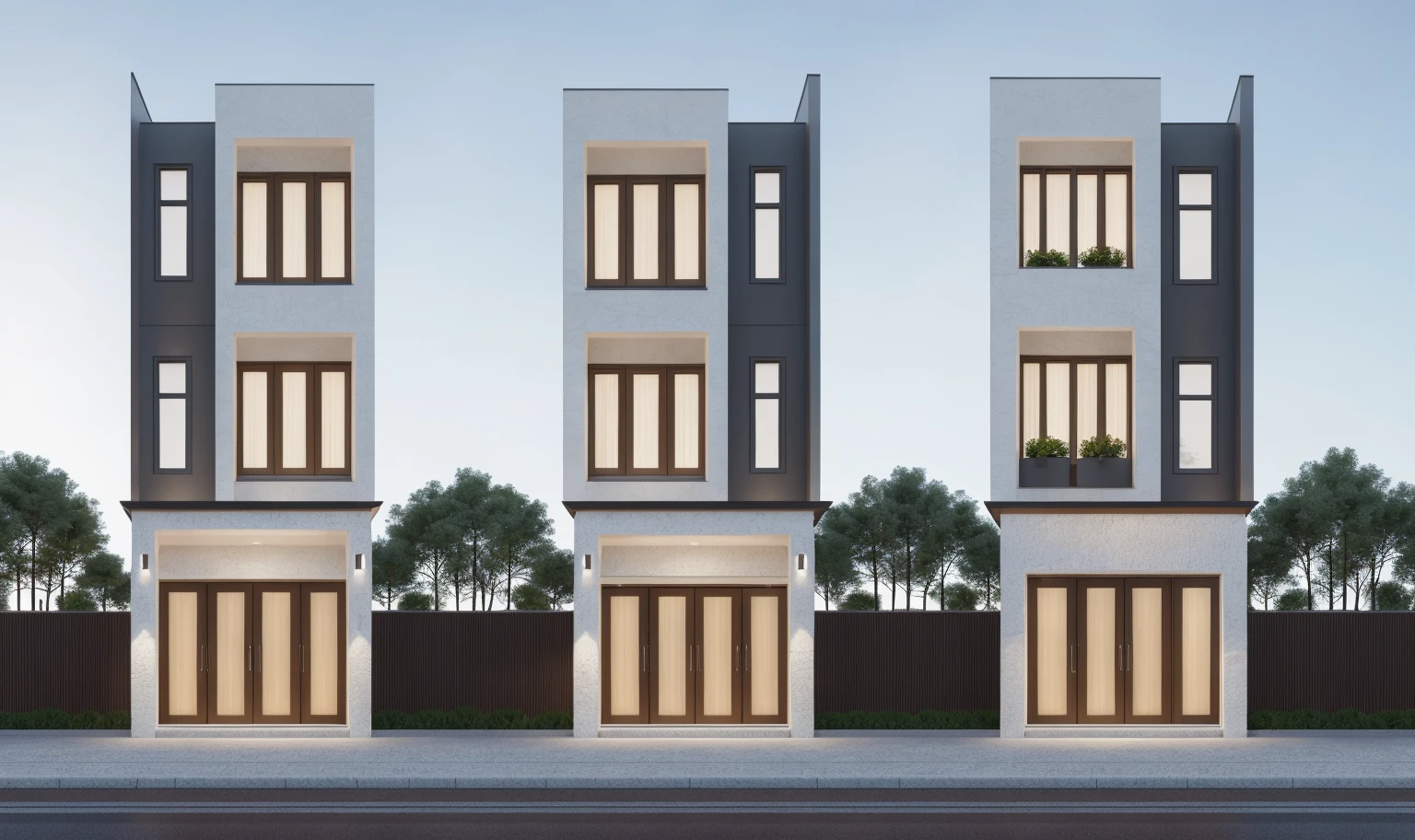 PLATFORM KTHOUSE, 1 morden villa,1large yard, 1 road runs in front of the house, (RAW photo, real, best quality, masterpiece:1.2), look morden minimalist, 1 road in front of the house, dynamic lighting:1.3, (hyper realistic, photo-realistic:1.2), high quality, (dark lighting:1.2), perfect lighting, archdaily, no human, light at 12 noon, light in door, 1 rolling door:1.4
